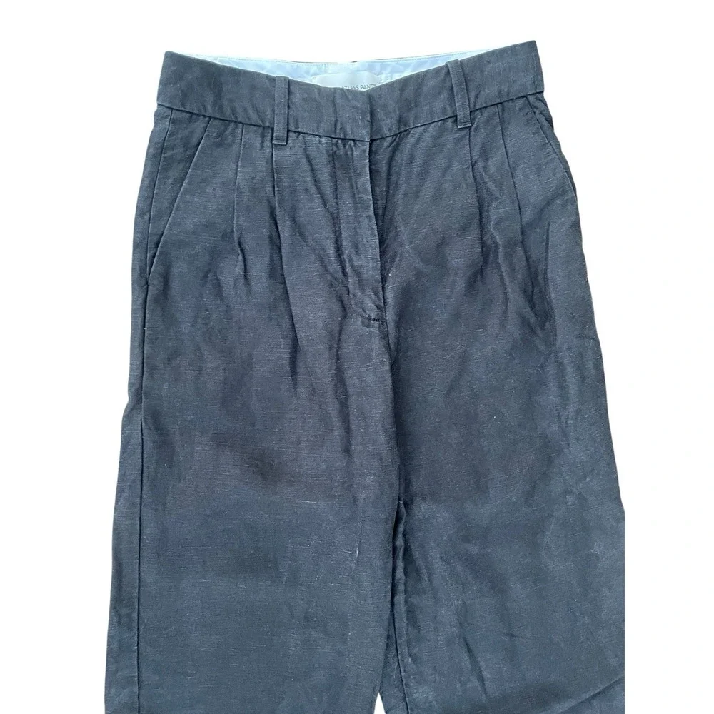 Aritzia Effortless Pant Black Linen Blend Wide Leg Cropped Trousers , Size 4‎